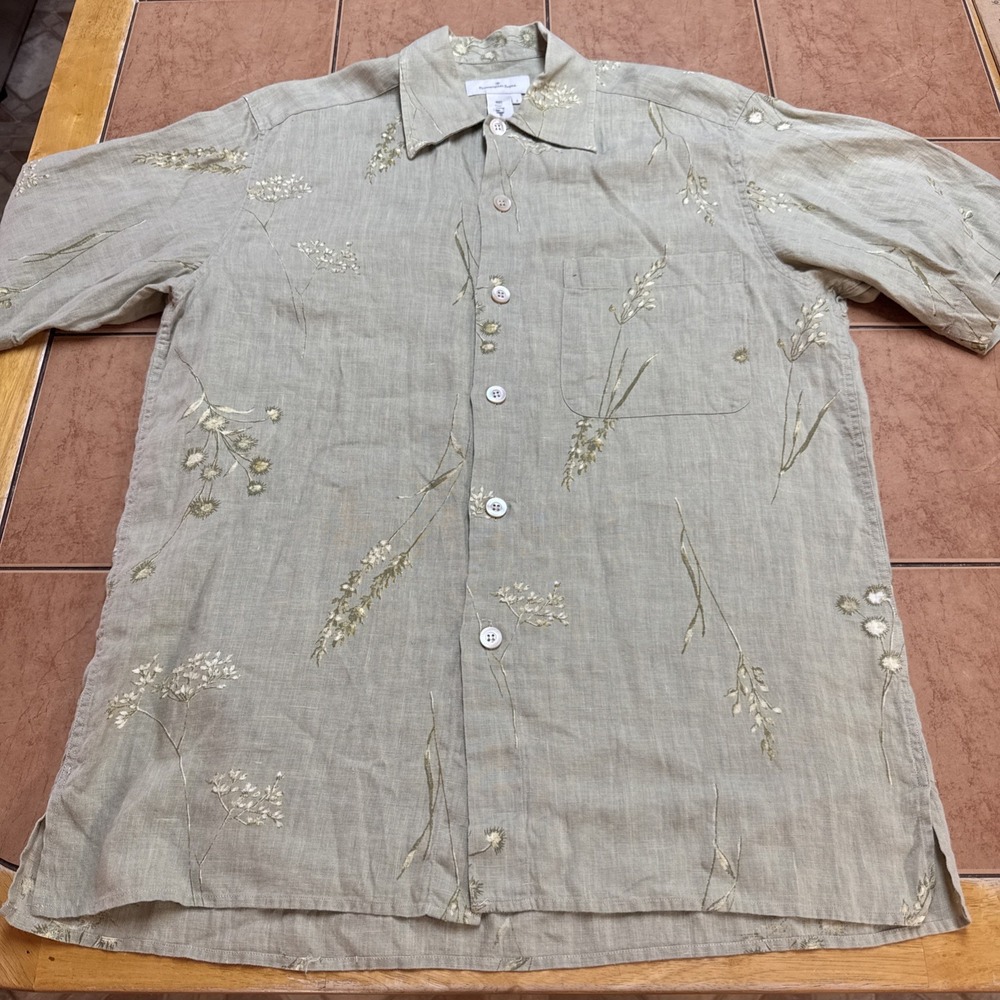 Ermenigildo Zegna Shirt Men Sz Small 100% Linen Floral Camp Casual Summer Italy